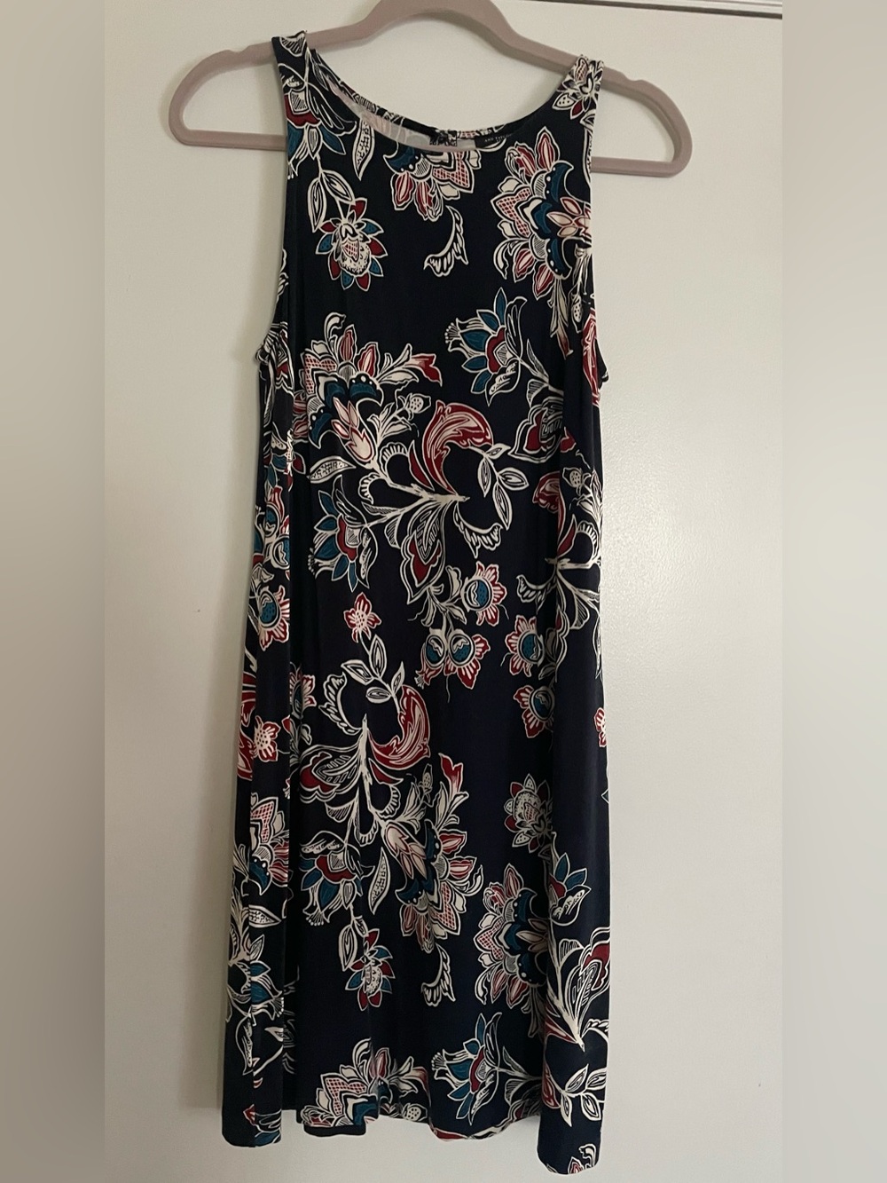 Women’s Ann Taylor Sleeveless Knee High Floral Navy Blue Dress Medium
